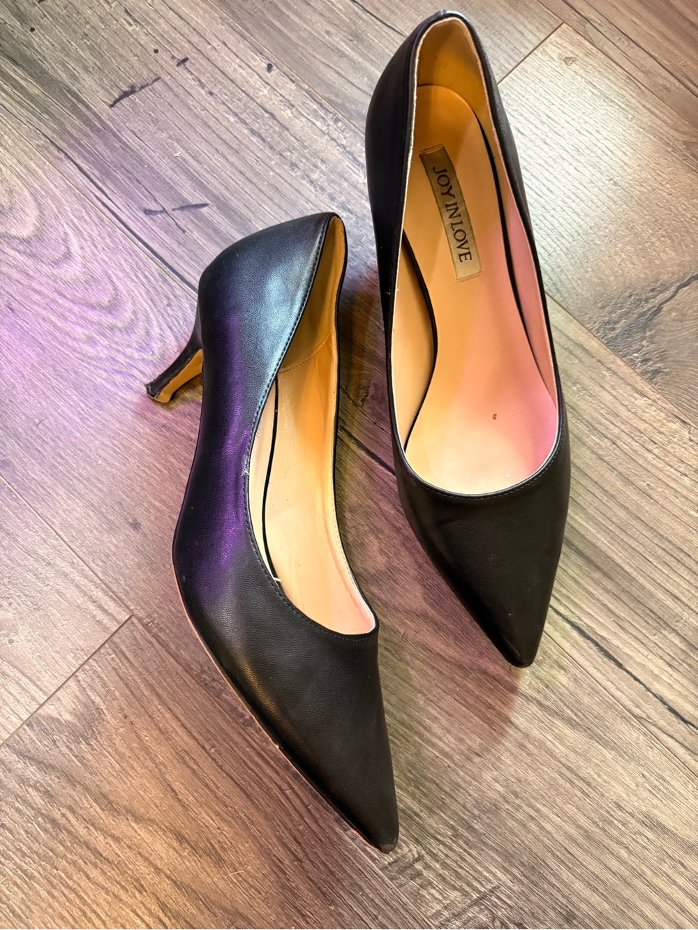 JOY IN LOVE Black Pointed Kitten Heel Pumps